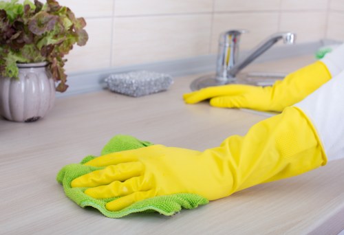 Technician treating a fabric sofa with professional cleaning equipment