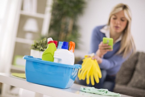 Protective gloves and safety gear used during carpet cleaning